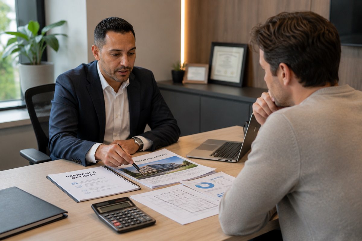 Mortgage broker talking about refinance with the client