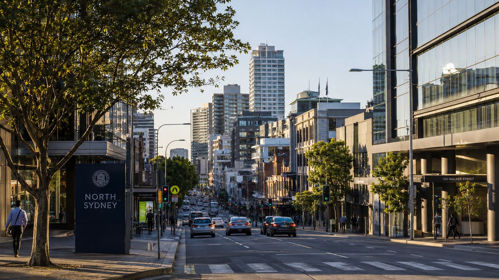 Morning light on Walker Street in the North Sydney business district